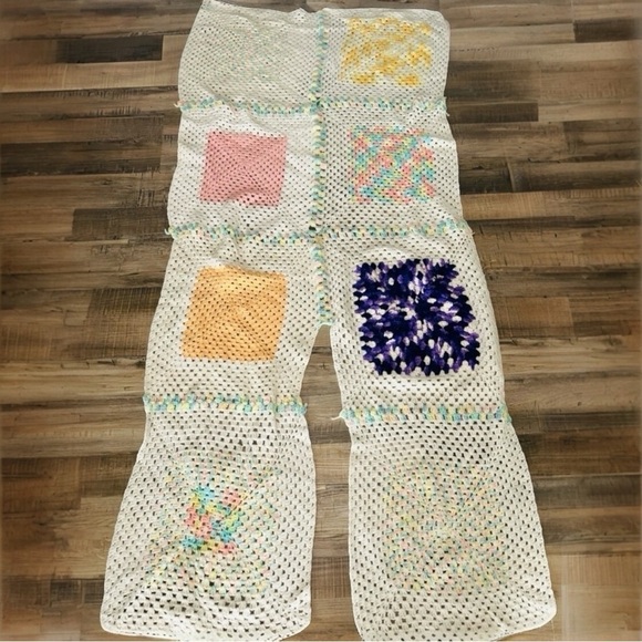 Handmade Other - Vintage Crochet Afghan Panel Granny Square Blanket Project Upcycle Craft Project